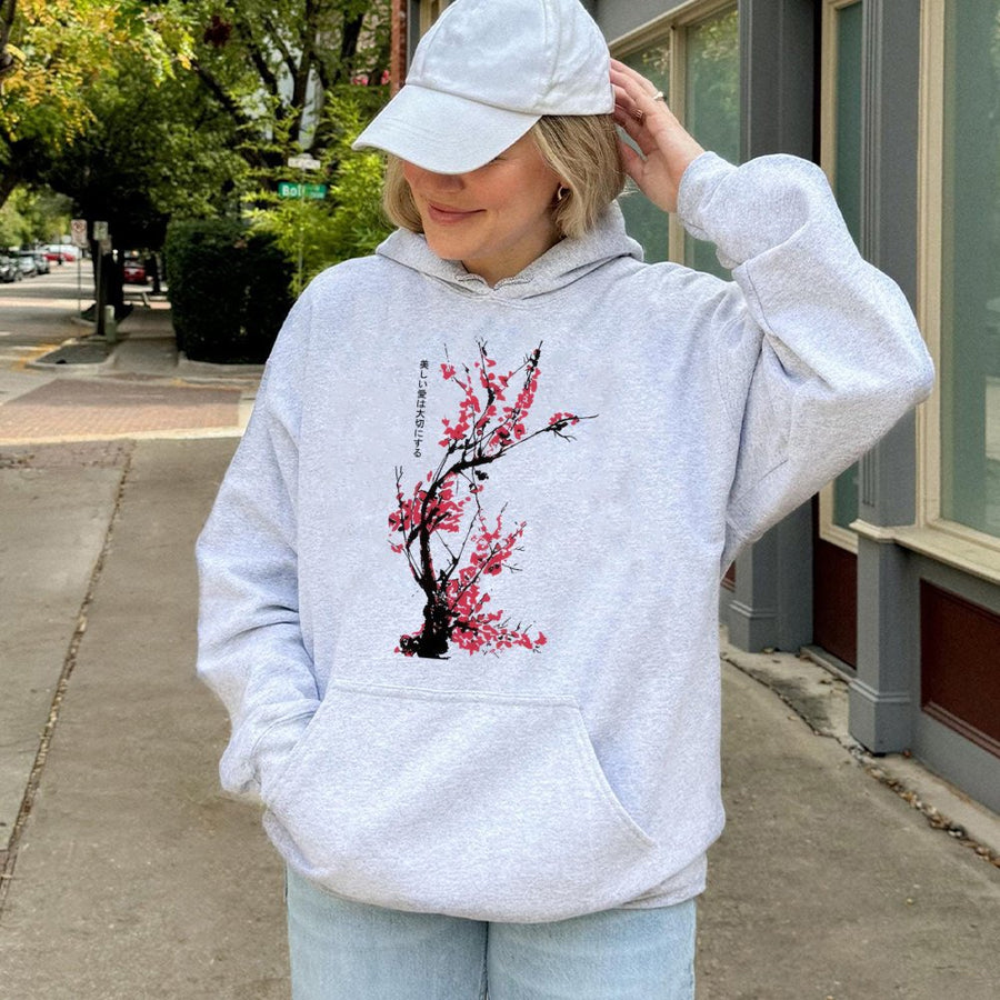 Japanese Cherry Blossom Hoodie | Sakura Tree Graphic Streetwear | Premium Cotton Blend | Aesthetic Anime Gift for Men and Women