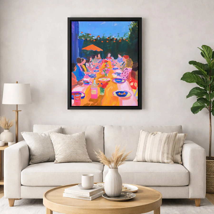 Outdoor Dinner Party Canvas Wall Art | Vibrant Impressionist Dining Scene | Gallery-Quality 1.25" Framed Print | Modern Home Decor Gift