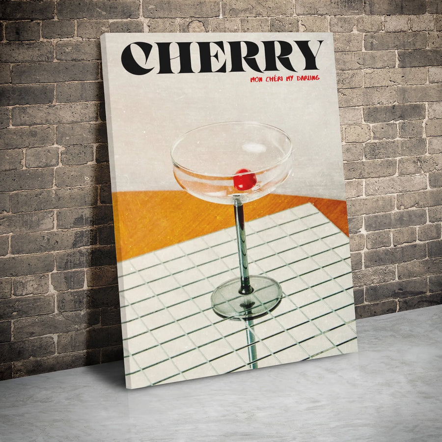 Cherry Cocktail Canvas Wall Art | Mid-Century Retro Aesthetic | Gallery Wrapped Premium Canvas | Kitchen & Bar Decor Gift
