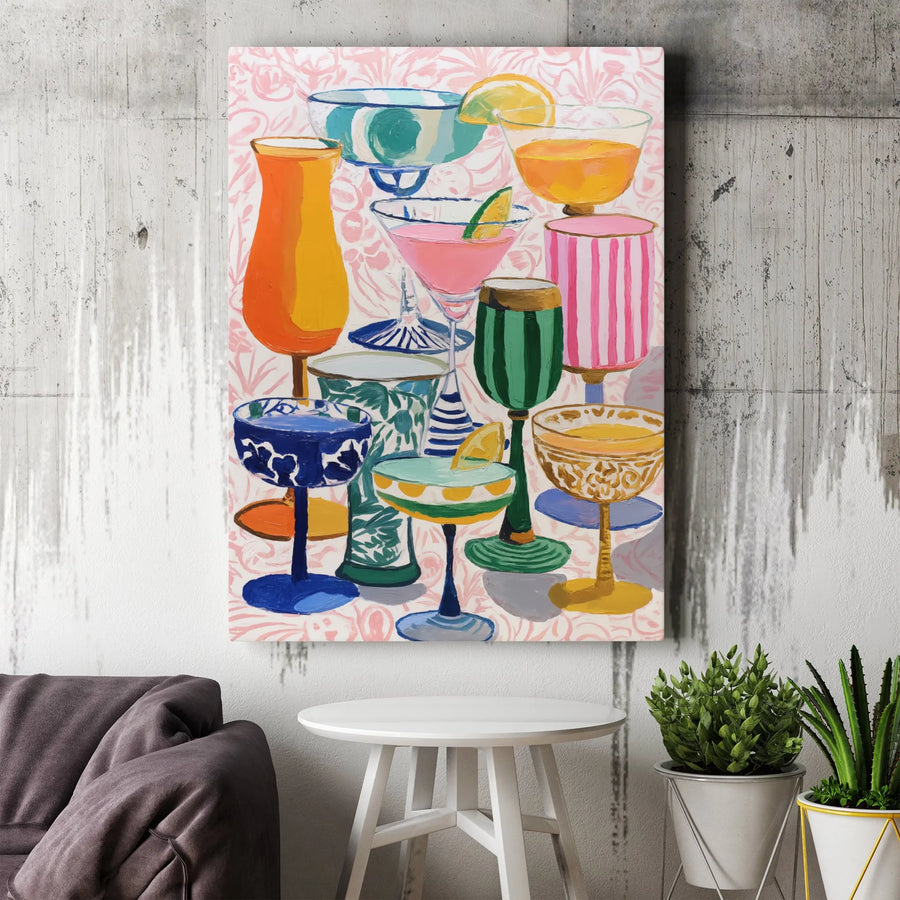 Cocktail Glass Wall Art | Colorful Bar Cart Aesthetic Decor | Premium 1.25-Inch Canvas Print | Gift for Home Kitchen or Dining Room
