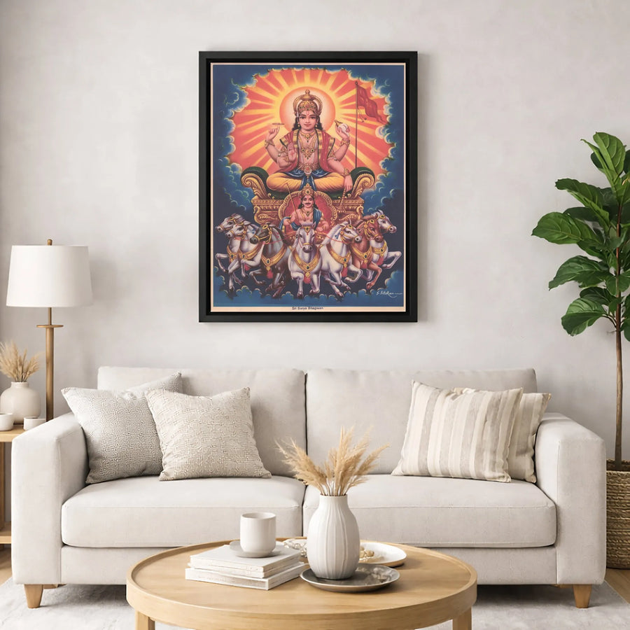 Sri Surya Bhagwan Canvas Print | Hindu Sun God Chariot Seven Horses Art | Gallery-Quality 1.25" Profile | Spiritual Home Decor Gift