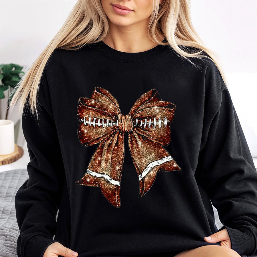 Football Bow Sweatshirt | Coquette Aesthetic Glitter Print | Premium Cotton Blend | Gift for Football Mom & Game Day Fan