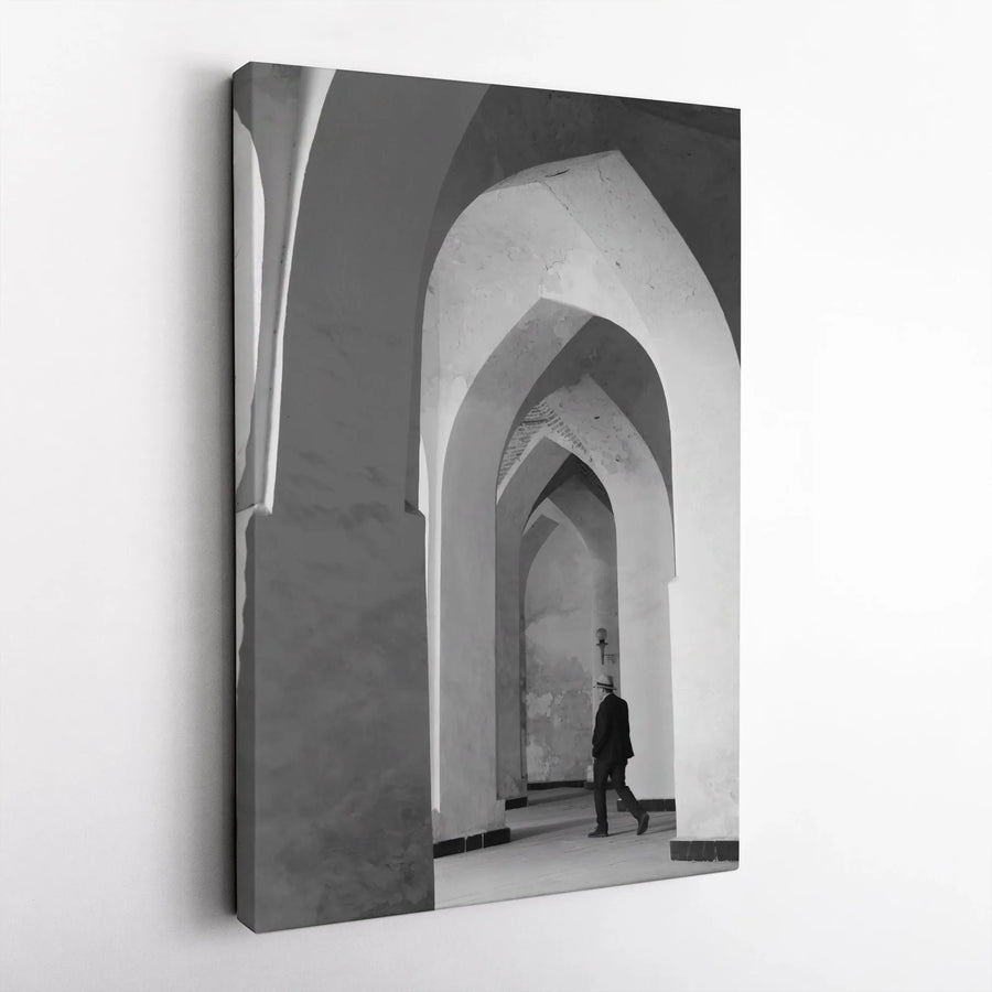 Black and White Architecture Canvas | Mir-i-Arab Madrasa Bukhara Photo | Premium Gallery Wrap Wall Art | Minimalist Home Decor Gift for Traveler