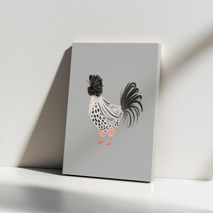 Polish Chicken Vertical Canvas | Minimalist Rooster Illustration | Premium Gallery Wrapped Print | Modern Farmhouse Kitchen Decor Gift