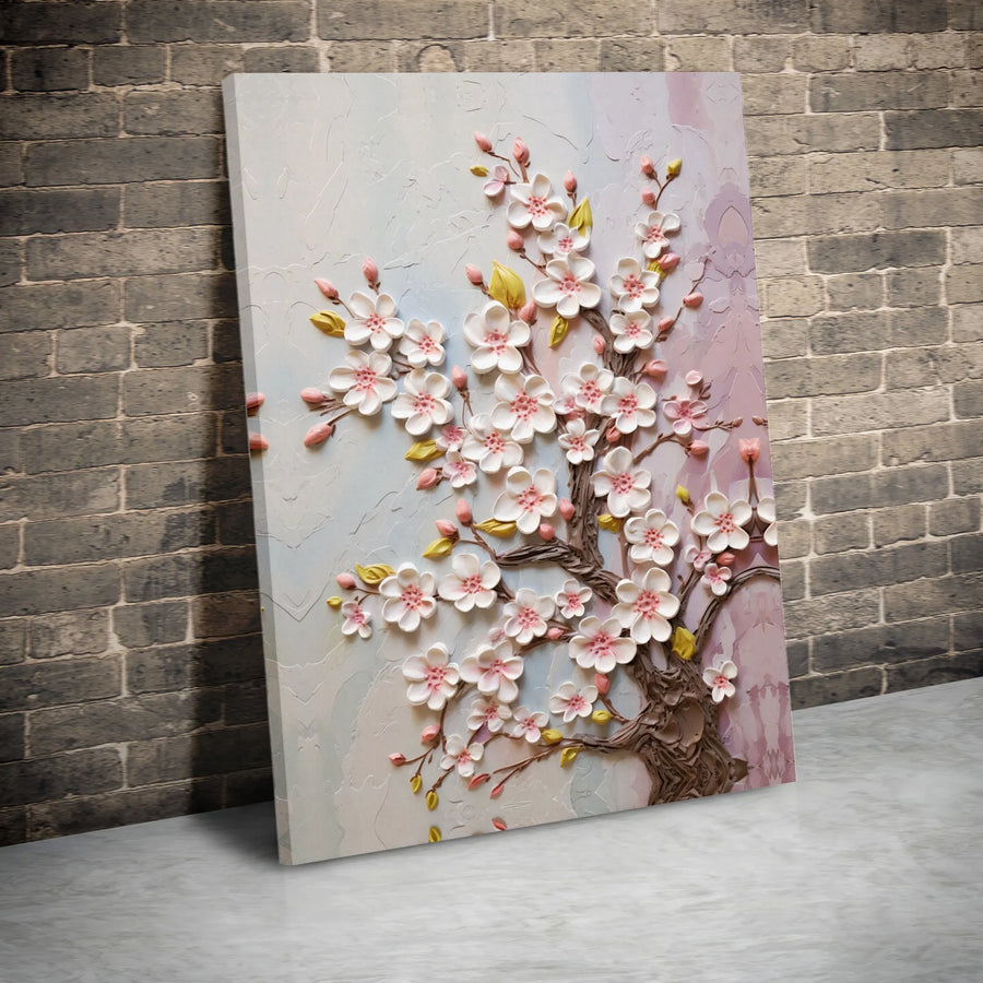 Cherry Blossom Canvas Wall Art | 3D Textured Floral Painting | Gallery-Quality Premium Print | Botanical Decor for Home Office