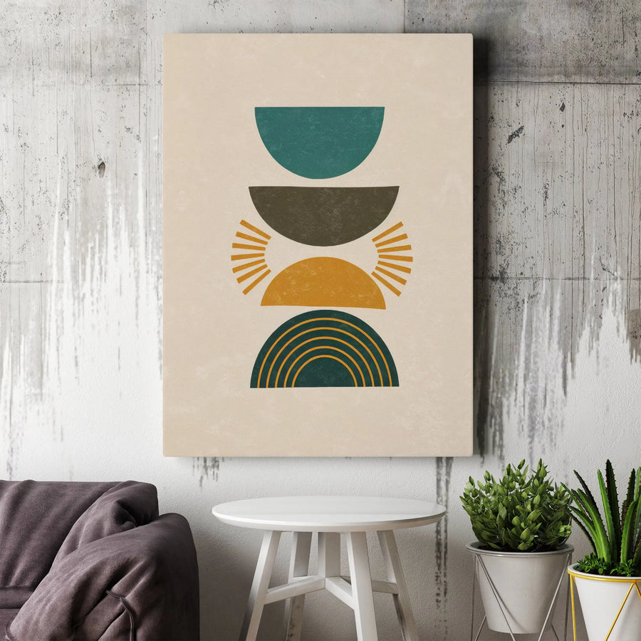 Mid Century Modern Wall Art | Abstract Boho Geometric Sun Rainbow Print | 1.25 Inch Gallery Wrapped Canvas | Minimalist Home Decor Gift