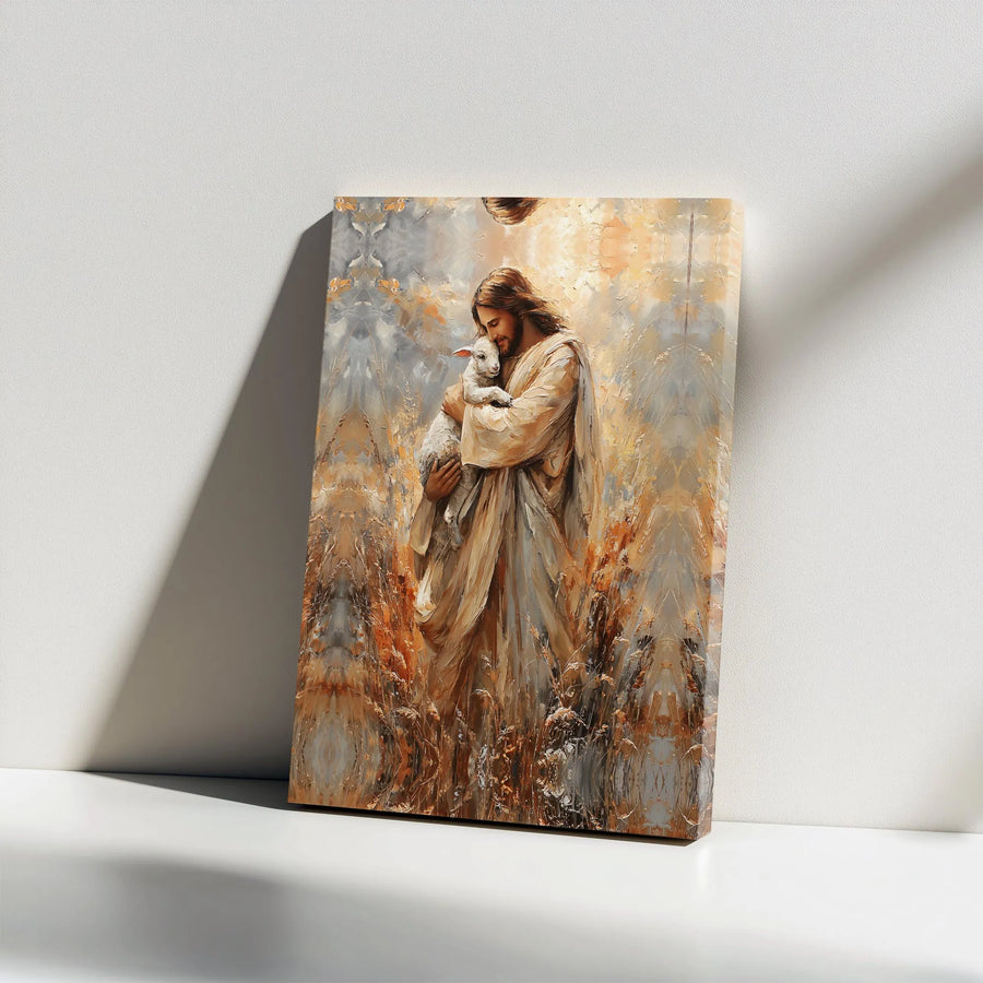Jesus and Lamb Canvas Wall Art | The Good Shepherd Textured Painting | Premium Gallery Wrap | Christian Home Decor Religious Gift