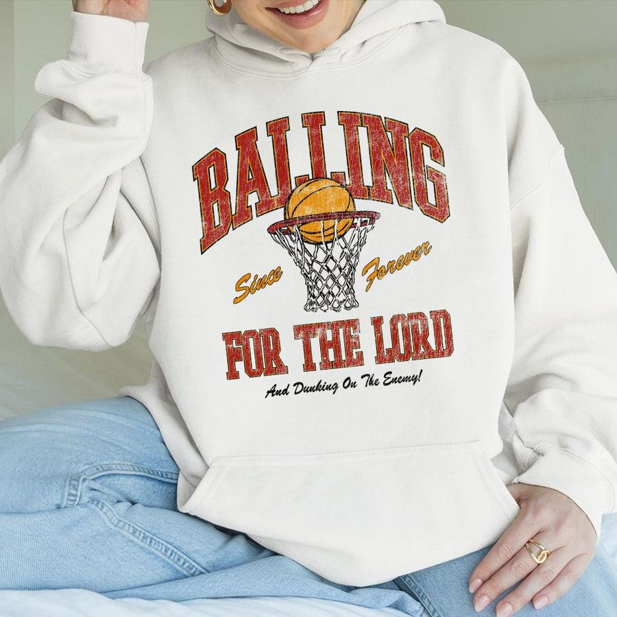 Balling For The Lord Hoodie | Retro Basketball Faith Graphic | Premium Cotton Blend Fleece | Christian Gift for Basketball Players and Youth
