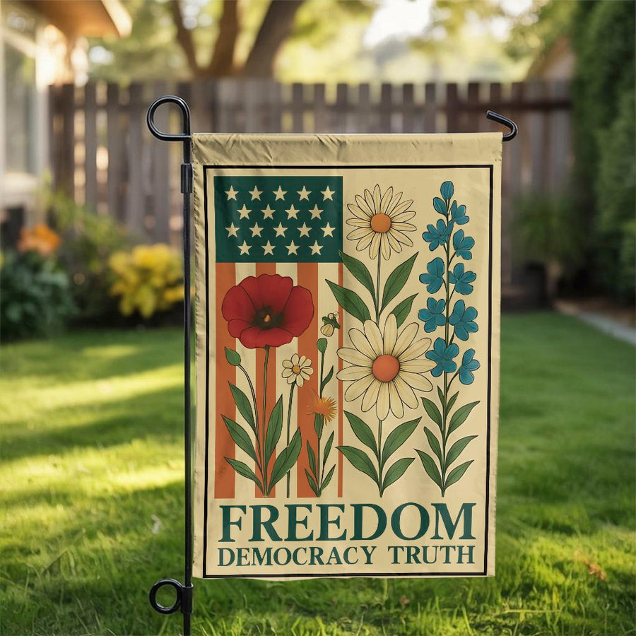 Patriotic Garden Flag | Floral American Flag Design | Premium Weather-Resistant Polyester | Freedom Democracy Truth Yard Decor Gift