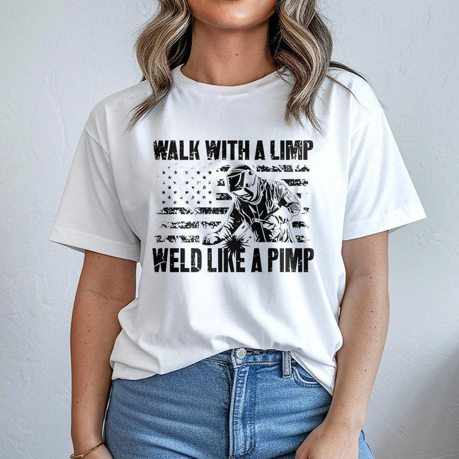 Welder T-Shirt | Patriotic American Flag Graphic | Premium Cotton Workwear | Funny Welding Gift for Men and Women