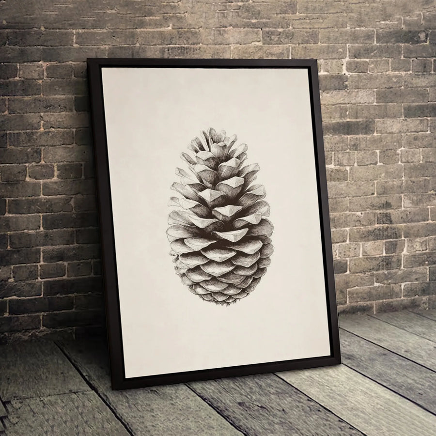 Pinecone Botanical Wall Art | Minimalist Black and White Sketch | Premium 1.25-Inch Thick Gallery Canvas | Nature Inspired Home Decor Gift