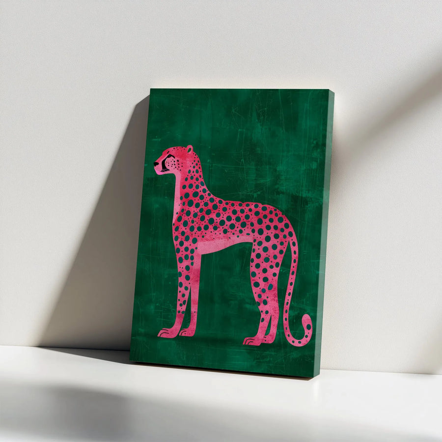 Pink Cheetah Canvas Wall Art | Graphic Pop Art Big Cat Illustration | Premium Gallery Canvas | Modern Home Decor Gift for Animal Lovers