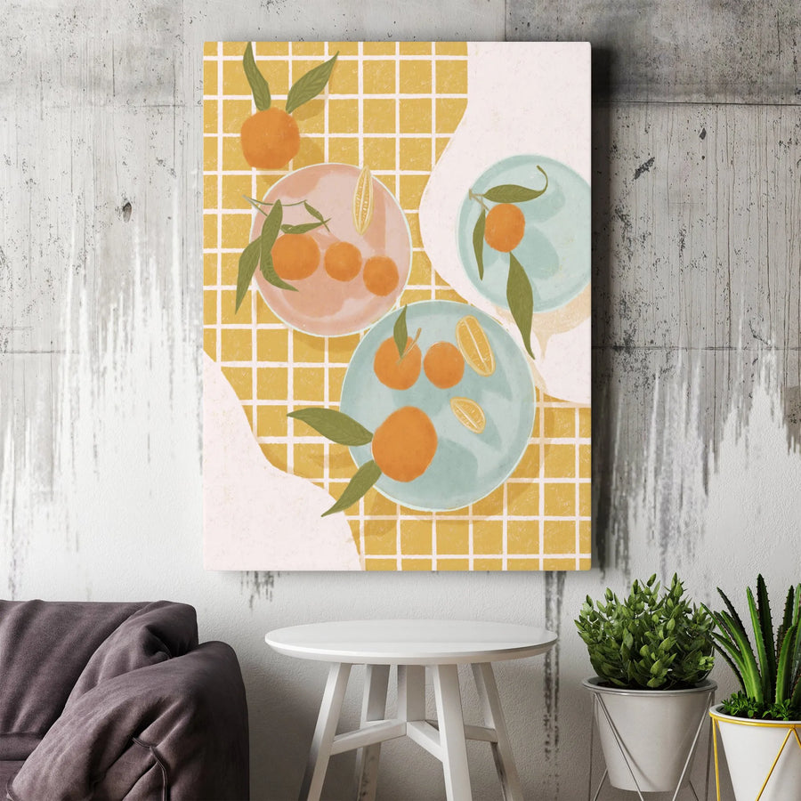 Orange Still Life Canvas Print | Modern Minimalist Fruit Illustration | Premium Gallery Wrapped Canvas | Boho Kitchen & Dining Room Decor Gift