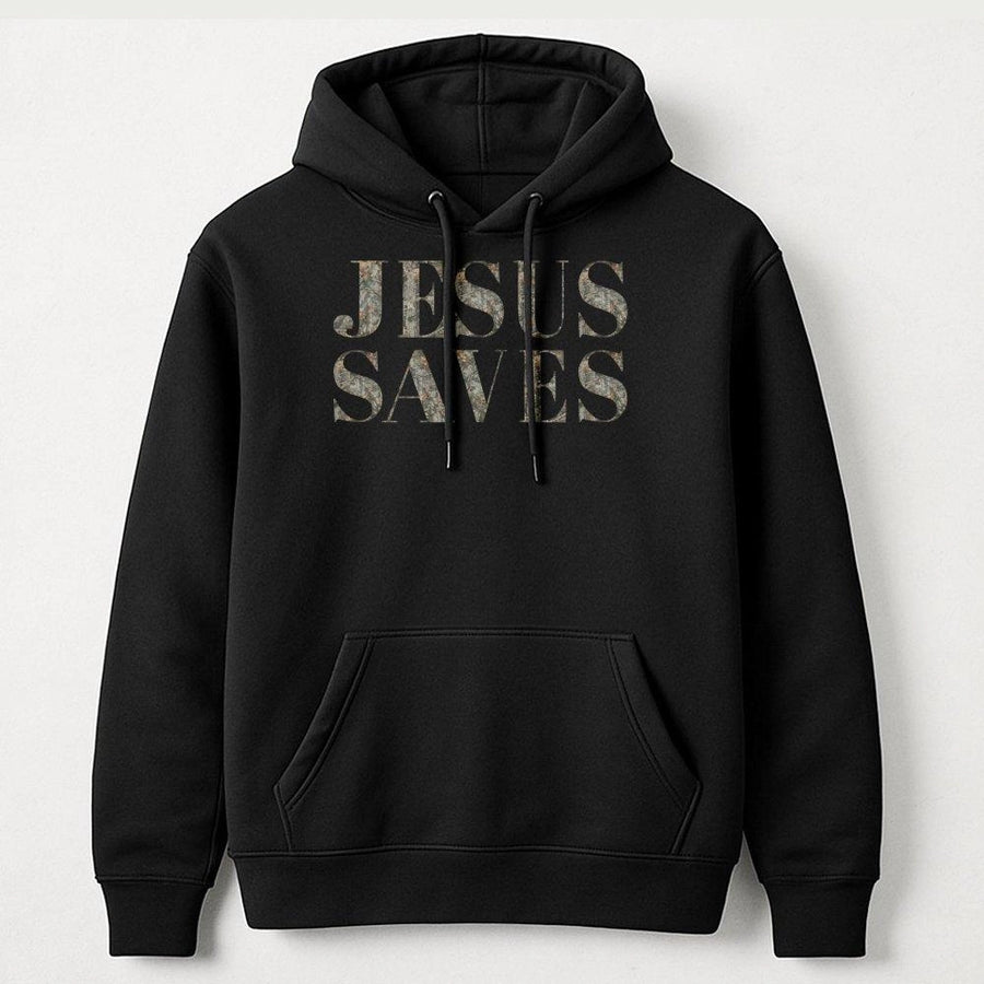 Jesus Saves Hoodie | Camo Text Faith Inspired Design | Premium Cotton Blend | Christian Gift For Men And Women Religious Apparel