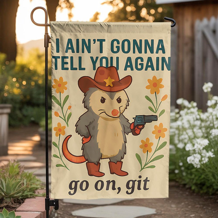 Cowboy Opossum Garden Flag | Funny Country Western Yard Decor | Weather-Resistant Polyester Banner | Humorous Housewarming Gift for Animal Lovers