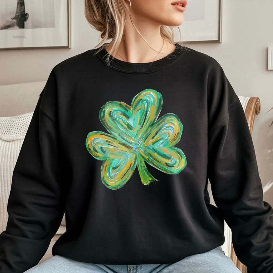 St Patrick's Day Sweatshirt | Watercolor Shamrock Clover Design | Premium Cotton Blend | Unisex Irish Gift for Him and Her