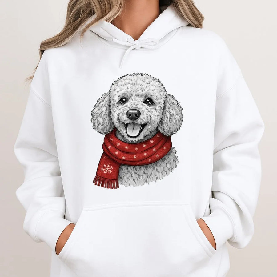 Poodle Christmas Hoodie | Festive Scarf Design | Premium Cotton Blend | Holiday Gift For Dog Lovers & Poodle Mom