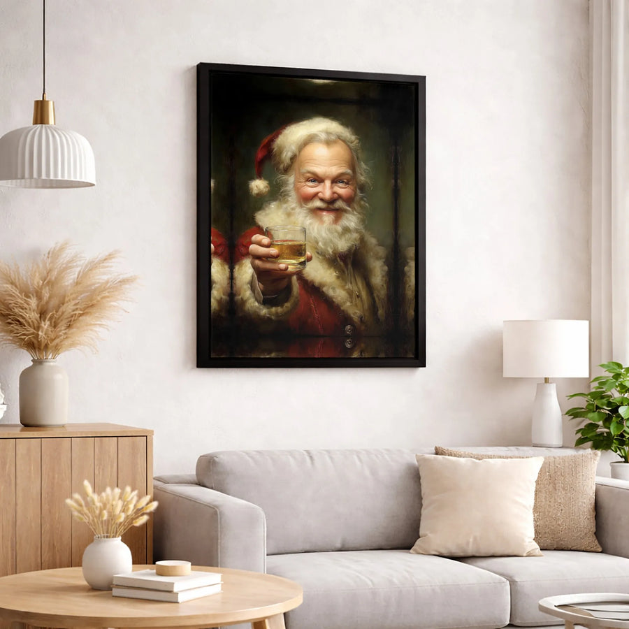 Santa Claus Whiskey Canvas Art | Humorous Holiday Portrait | Premium Gallery-Wrapped Print | Unique Christmas Gift for Him