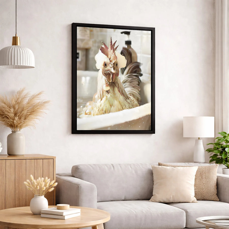 Funny Rooster Bubble Bath Canvas Wall Art | Quirky Farmhouse Bathroom Decor | Premium Fade-Resistant Print | Unique Gift for Chicken Lovers