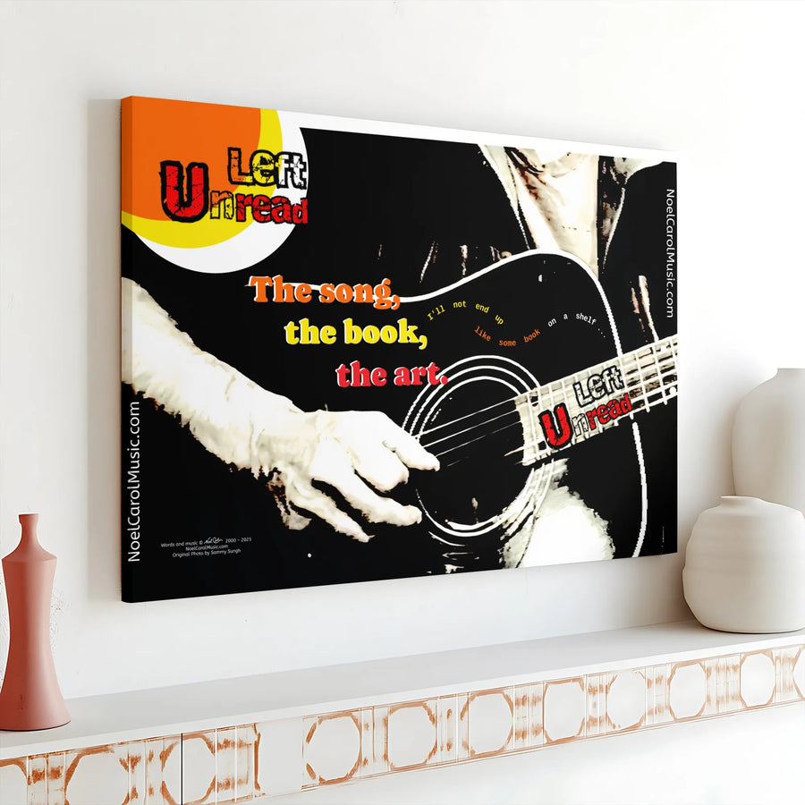 Left Unread Guitar Wall Art | Musical Lyrics Canvas Print | Premium Gallery Wrap Decor | Inspirational Gift for Music Lovers and Readers