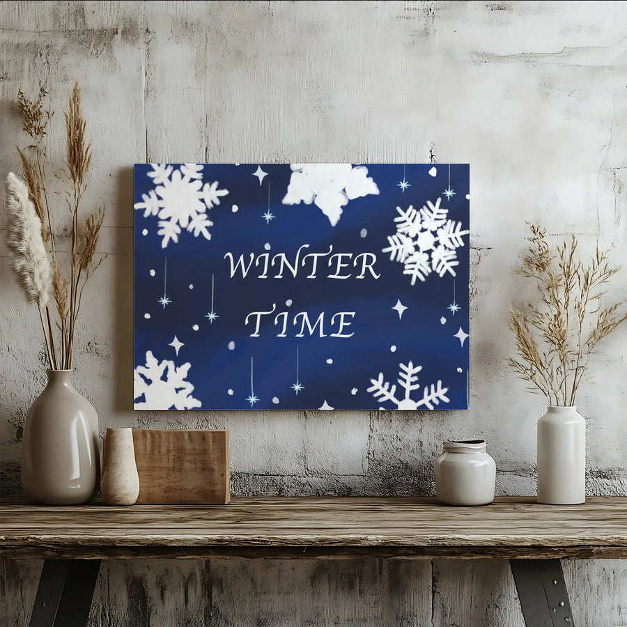 Winter Time Canvas Wall Art | Snowflakes and Stars Holiday Decor | 1.25-Inch Gallery Wrap Premium Print | Festive Seasonal Home Gift