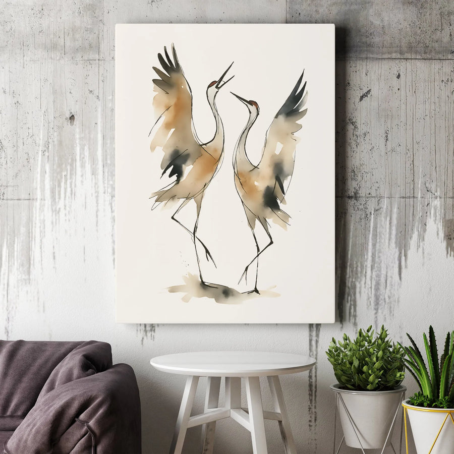 Dancing Cranes Canvas Wall Art | Watercolor Bird Print | Gallery Quality 1.25 Inch Wrap | Modern Minimalist Home Decor Gift