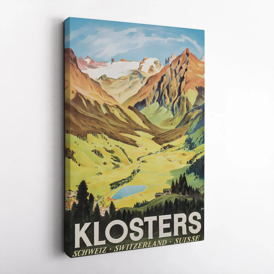 Klosters Switzerland Travel Poster | Swiss Alps Mountain Landscape Art | Gallery-Quality 1.25-Inch Canvas | Premium Home Decor Gift