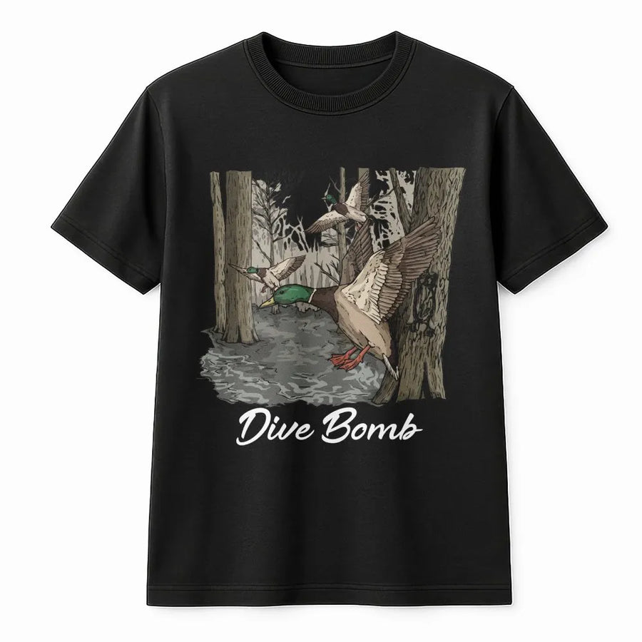 Duck Hunting T-Shirt | Dive Bomb Mallard Graphic Tee | Soft Cotton Unisex Shirt | Gift for Hunter & Outdoorsman