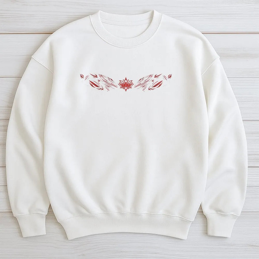 Lotus Flower Sweatshirt | Minimalist Red Tribal Art Graphic | Premium Cotton Blend Sweatshirt | Unisex Yoga Meditation Apparel Gift