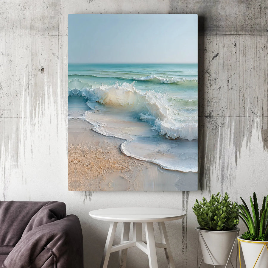 Ocean Waves Canvas Wall Art | Impasto Oil Painting Style Seascape | Premium Gallery Wrap 1.25" Frame | Beach Decor for Living Room or Office