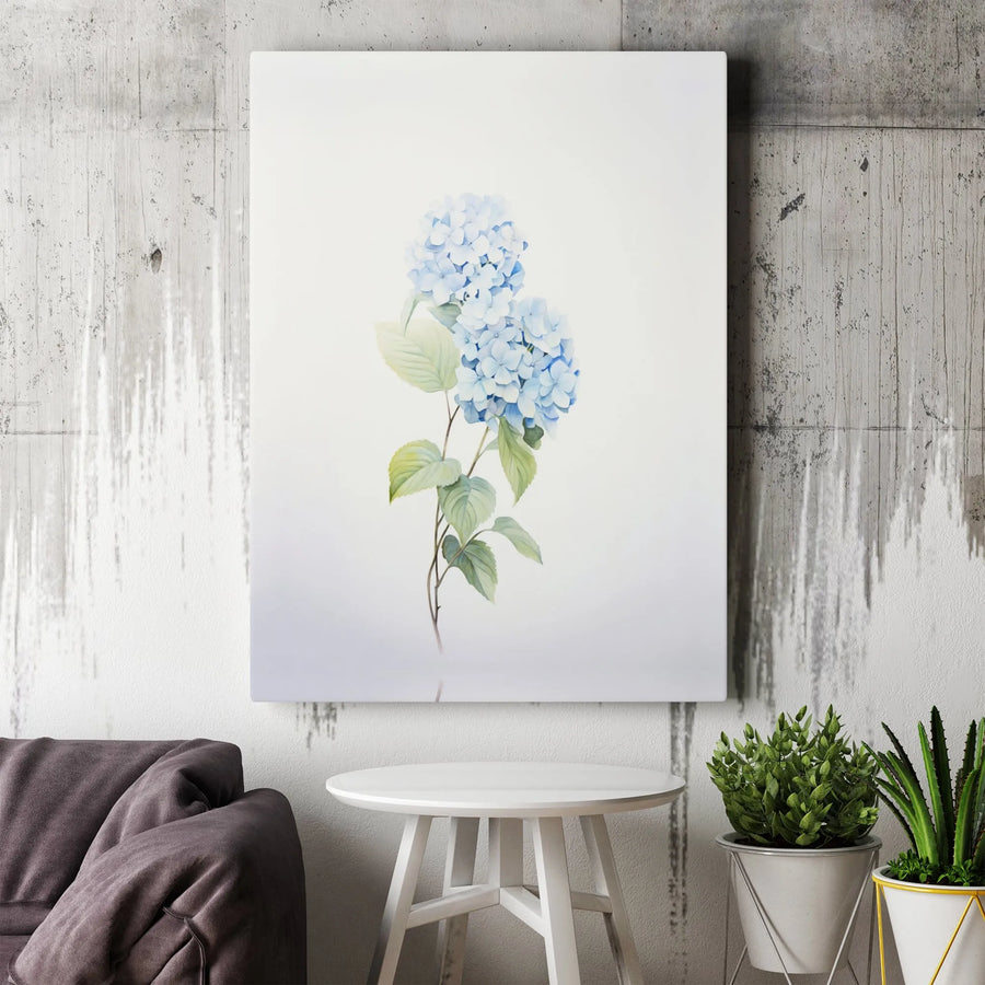 Blue Hydrangea Watercolor Wall Art | Botanical Flower Canvas Print | Premium Fade-Resistant Gallery Wrap | Elegant Floral Home Decor