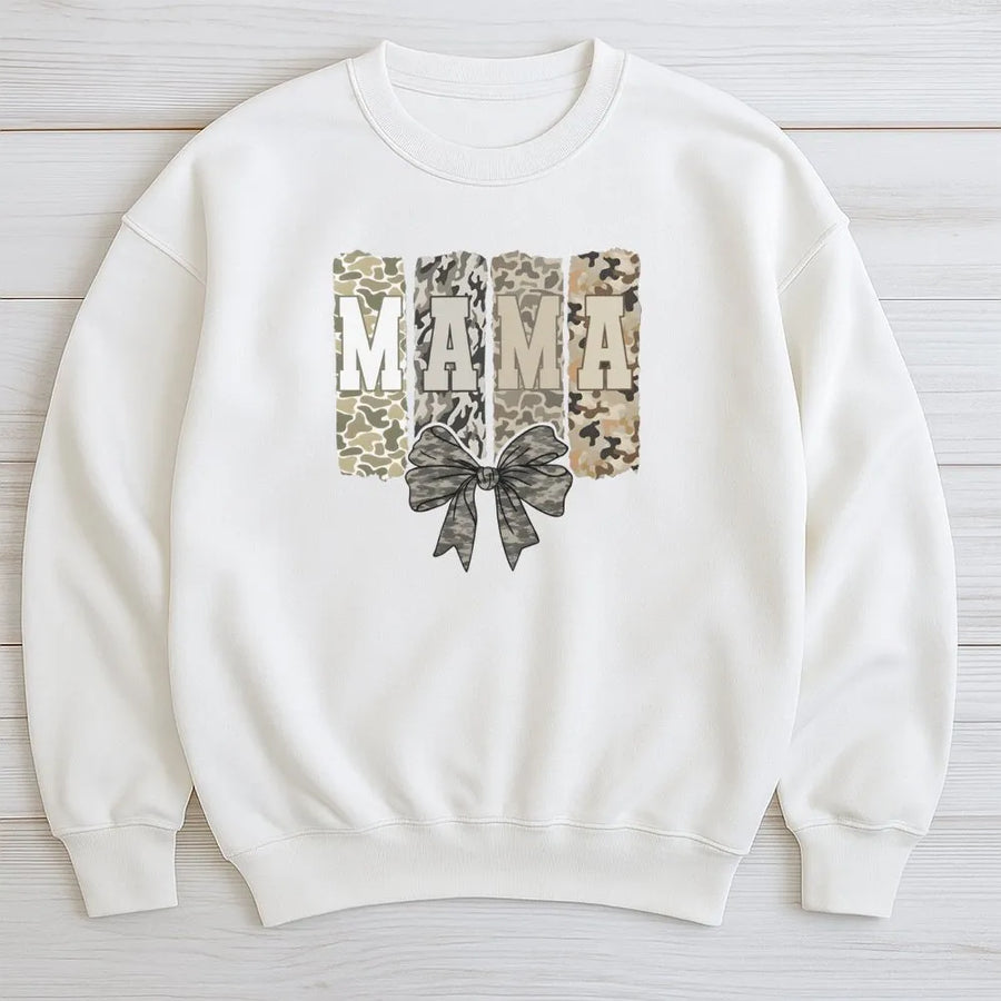 Mama Camo Sweatshirt | Trendy Camouflage Bow Design | Premium Cotton-Poly Blend | Stylish Mother's Day 2026 Gift for Mom