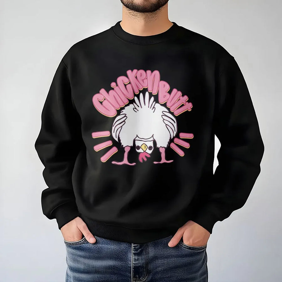 Funny Chicken Butt Sweatshirt | Retro Cartoon Chicken Joke Graphic | Premium Cotton Blend Sweatshirt | Humorous Gag Gift for Men & Women