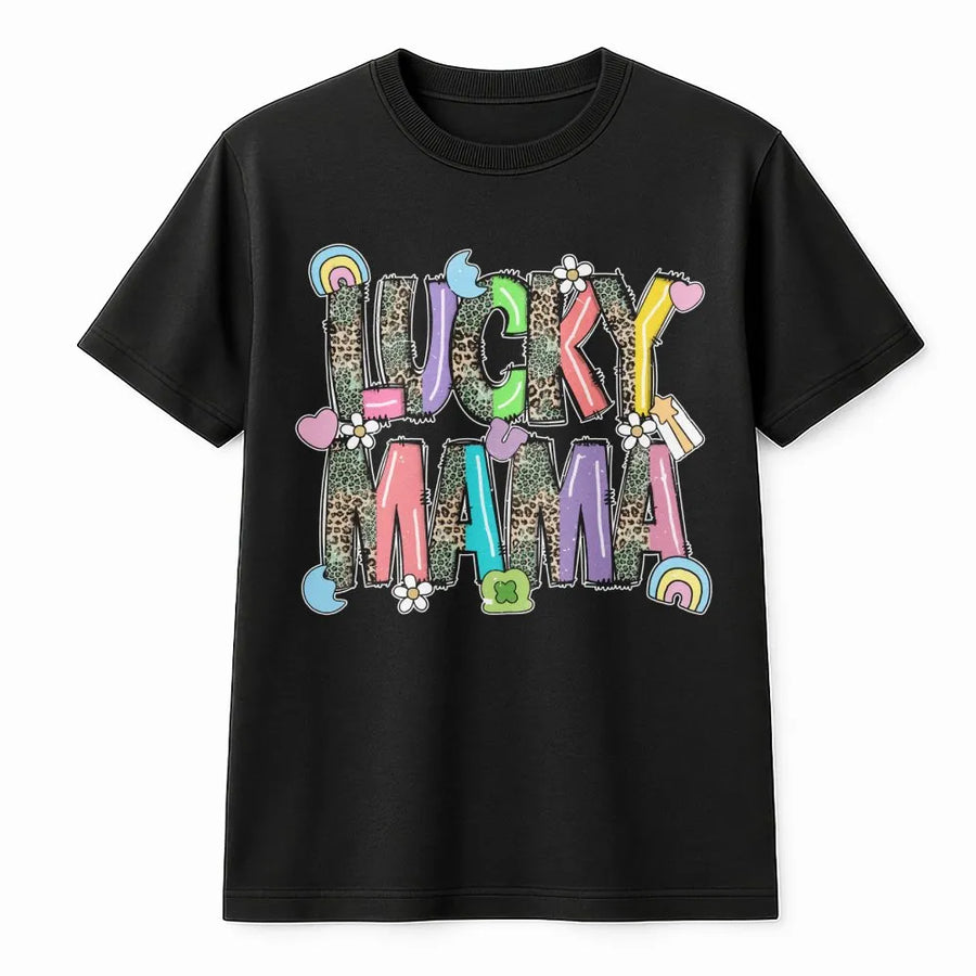 Lucky Mama St. Patrick's Day T-Shirt | Leopard Print Retro Graphic Design | Premium Cotton Comfort | Trendy Gift For Mom & Mother's Day 2026