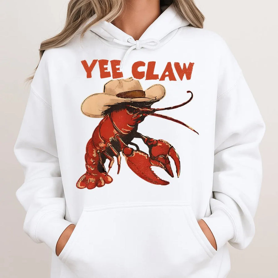 Lobster Cowboy Hoodie | Yee Claw Funny Western Graphic | Premium Cotton Blend | Gift for Ocean Lovers & Country Music Fans