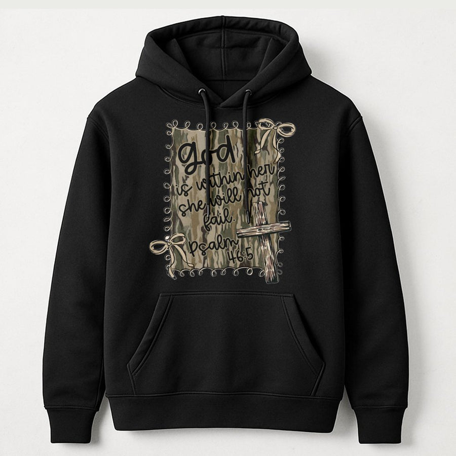 God Is Within Her She Will Not Fail Hoodie | Psalm 46:5 Bible Verse Print | Premium Cotton-Blend Comfort | Christian Faith Gift for Women