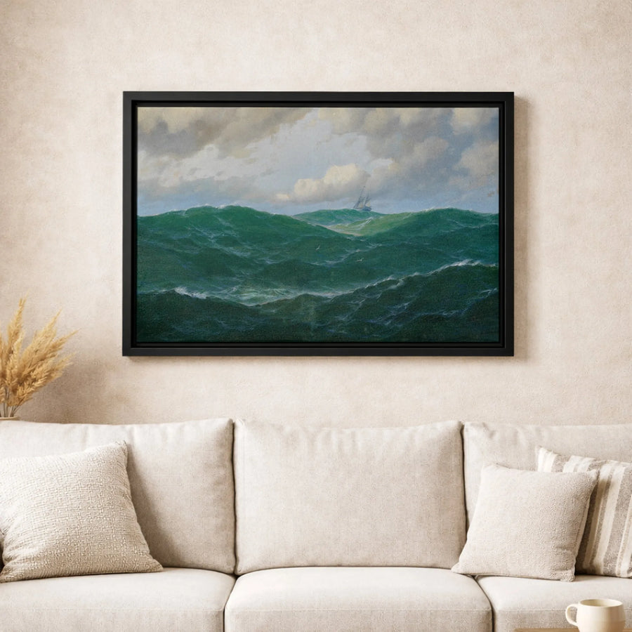 Vintage Seascape Canvas Art | Stormy Green Ocean Nautical Painting | Premium 1.25-Inch Gallery Wrap | Coastal Wall Decor for Home Office Gift