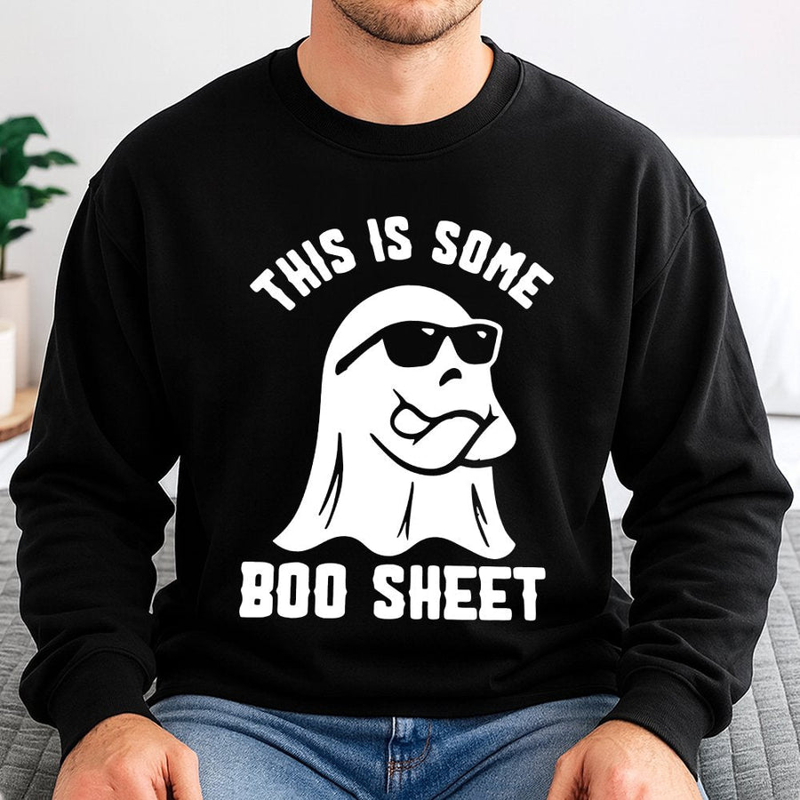 This Is Some Boo Sheet Sweatshirt | Funny Ghost Pun Halloween Graphic | Premium Cotton Blend | Unisex Gift for Halloween Party Lovers