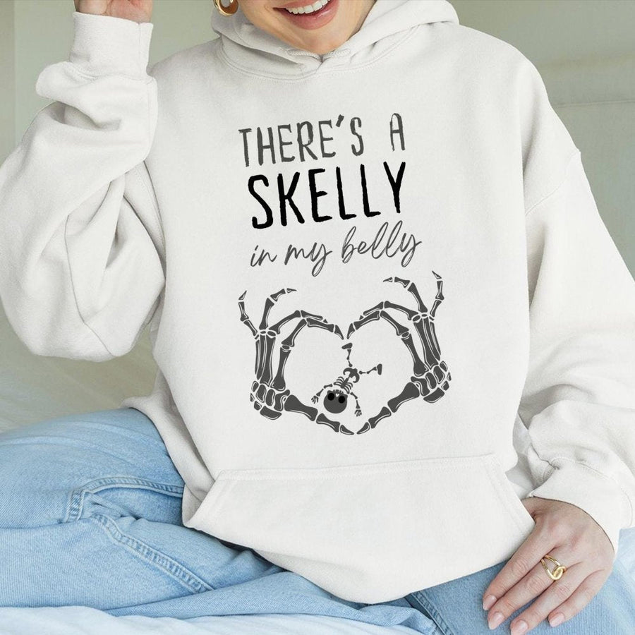 Skelly In My Belly Hoodie | Funny Pregnancy Halloween Graphic | Soft Cotton Blend | Cute Maternity Gift for Expectant Moms