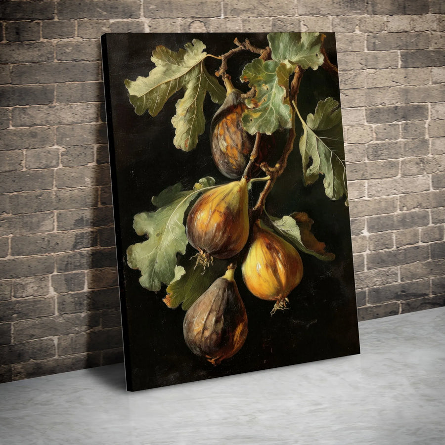 Vintage Fig Painting Vertical Canvas | Dark Academia Botanical Still Life Print | Premium Gallery Wall Art | Collector's Gift for Kitchen Decor