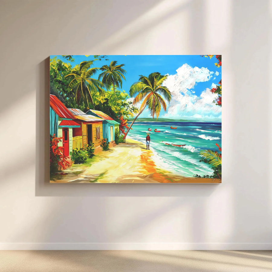 Tropical Beach Canvas Wall Art | Colorful Caribbean Coastal Painting | Premium Gallery Wrapped Print | Island Home Decor Gift