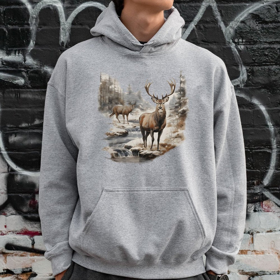 Deer Wilderness Hoodie | Watercolor Nature Forest Scene | Premium Cotton Blend | Nature Lover Gift Wildlife Graphic Sweatshirt