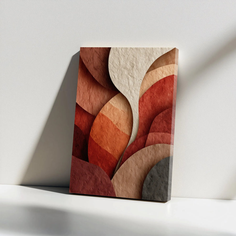 Abstract Earth Tone Waves Vertical Canvas | 3D Visual Layered Waves Graphic | Premium 1.25 Inch Frameless Gallery Wrap | Modern Minimalist Home Decor Gift