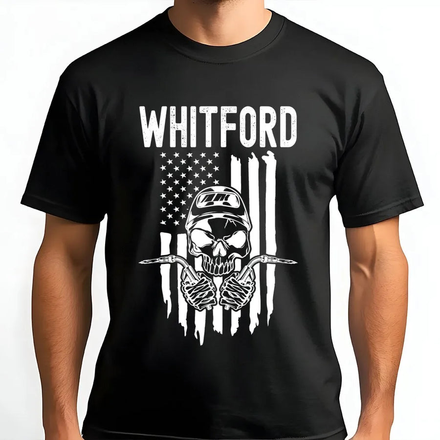 Welder T-Shirt | American Flag Skull Welding Helmet Design | 100% Cotton Premium Tee | Unique Gift for Welders and Welding Fans