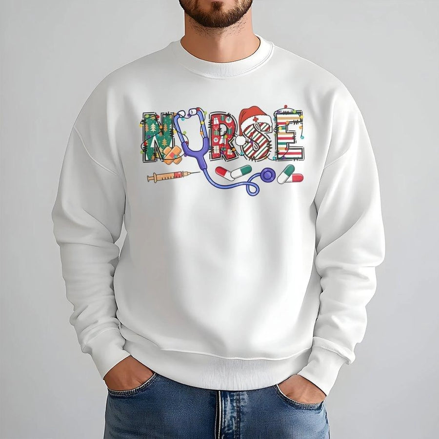Nurse Christmas Sweatshirt | Festive Medical Stethoscope Design | Cotton Poly Blend | Holiday Gift For Nurses, Healthcare Professionals