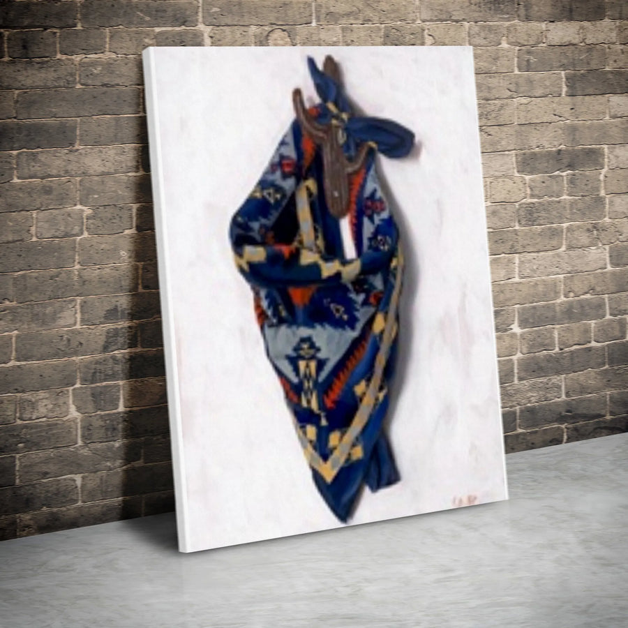 Southwestern Bandana Canvas Print | Rustic Cowboy Decor with Cactus Hook | Premium Gallery Wrap Canvas | Gift for Western Home Decor