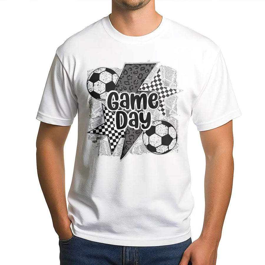 Soccer Game Day Graphic Tee | Checkered Star & Leopard Print Design | Soft Cotton Shirt | Game Day Gift for Soccer Mom