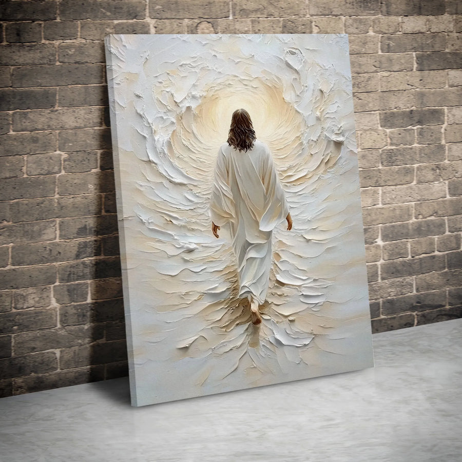 Jesus Walking Into Light Canvas Print | Religious Wall Art Decor | Premium Fade-Resistant Gallery Wrap | Spiritual Christian Home Gift