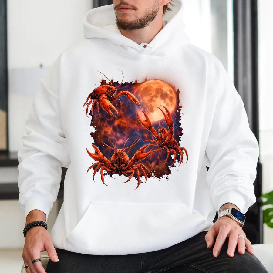 Crawfish Howling At The Moon Hoodie | Funny Seafood Lover Graphic | Premium Cotton Blend | Unisex Gift For Cajun Food Enthusiasts