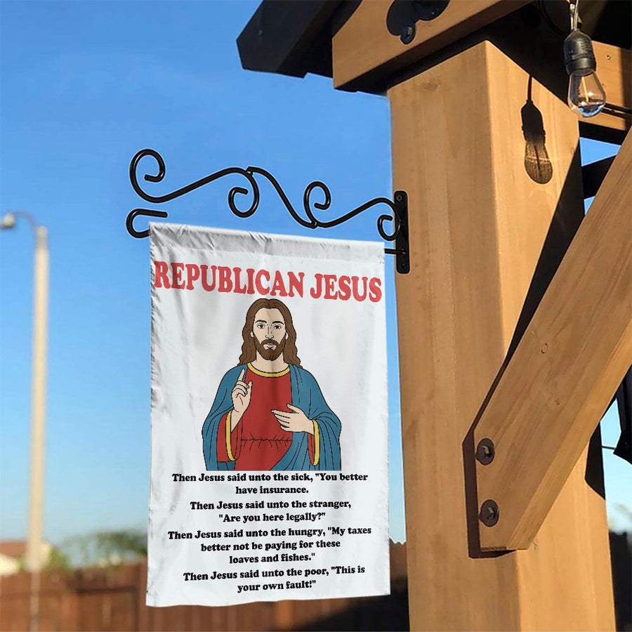Republican Jesus Garden Flag | Satirical Yard Banner | Weather-Resistant Polyester | Funny Novelty Gift for Commentary